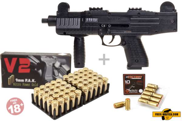 Schreckschuss Set: Ekol ASI Schwarz + 50 Platz- / + 10 Pfefferpatronen 9mm P.A.K. Schreckschuss Set: Ekol ASI Schwarz + 50 Platz- / + 10 Pfefferpatronen 9mm P.A.K.