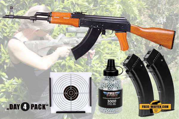 Komplettset: Kalashnikov AK-47 Co² Gewehr + Stahlrundkugeln + 2 Magazine + Zielkasten Trichter Komplettset: Kalashnikov AK-47 Co² Gewehr + Stahlrundkugeln + 2 Magazine + Zielkasten Trichter