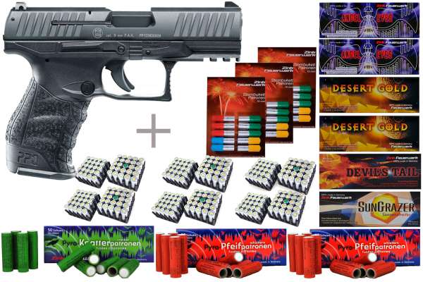 Schreckschuss Silvester Set XXL Walther PPQ M2 Schwarz brüniert + 600 Teile Schreckschuss Silvester Set XXL Walther PPQ M2 Schwarz brüniert + 600 Teile