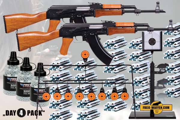 Komplettset: 2x Kalashnikov AK-47 + 500 Borner Co² Kapseln + 3x 3000 Stahlrundkugeln + Ziele Komplettset: 2x Kalashnikov AK-47 + 500 Borner Co² Kapseln + 3x 3000 Stahlrundkugeln + Ziele