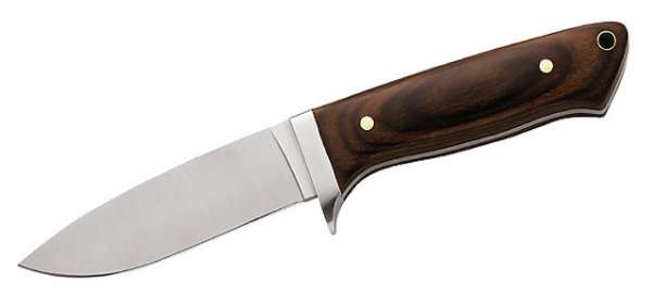 Herbertz Gürtelmesser, Droppoint-Klinge, Pakkaholz, Lederscheide