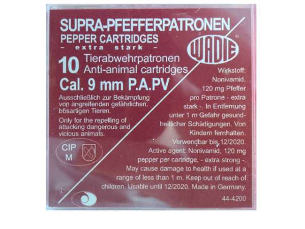 10 Pfefferpatronen Supra Wadie 9mm PA PV für PISTOLEN