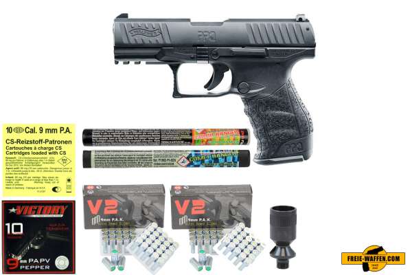 WALTHER PPQ M2 - Komplett Set -Schreckschuss Pistole Gas Signal Alarm Pistole Kaliber 9 mm P.A.K.,