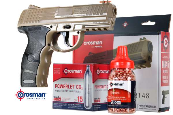 Komplett-Set: Crosman MK45 CO2 Luftpistole Kal. 4,5 mm BB dark earth