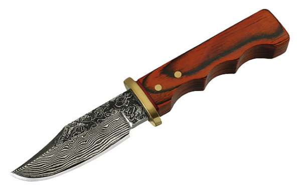Herbertz Mini-Jagdmesser, Damast, 35 Lagen, Stahl 440, Pakkaholz