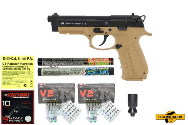 ZORAKI 918 - Komplett Set -Desert Schwarz Schreckschusspistole 9mm P.A.K.
