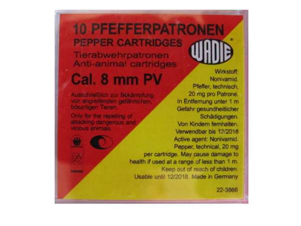 10 Pfefferpatronen Wadie 8mm P.A. PV für PISTOLEN