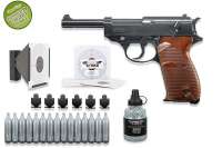 Co² Pistole Komplettset: Walther P38 Schwarz, Kugelfangkasten & Zubehör Co² Pistole Komplettset: Walther P38 Schwarz, Kugelfangkasten & Zubehör
