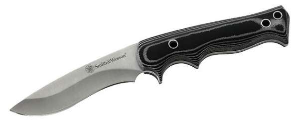 Smith and Wesson Jagdmesser SWMH, Stahl 440 A, Micarta, Ledersch