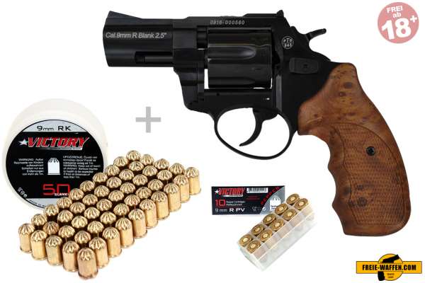 Schreckschuss Set: Zoraki Revolver R1 2,5 Zoll Schwarz glänzend/ HG + 50 Platz- / + 10 Pfefferpatron