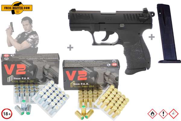 Walther P22Q -Komplett Set -Schreckschuss-Pistole 9mm P.A.K. Nickel inkl. Waffenkoffer