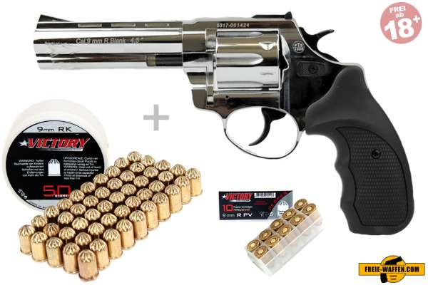 Schreckschuss Set: Zoraki Revolver R1 4,5 Zoll Chrom + 50 Platz- / + 10 Pfefferpatronen