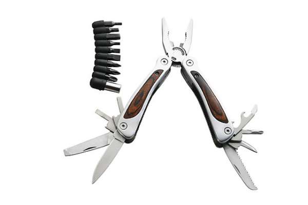 Herbertz Multitool, Leichtmetall-Gehäuse, Pakkaholz-Einlagen