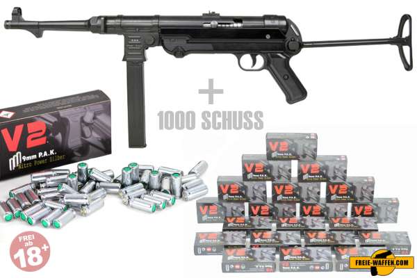 Schreckschuss Maschinenpistole MP 40 9mm P.A.K. brüniert Schreckschuss Set  günstig online kaufen.