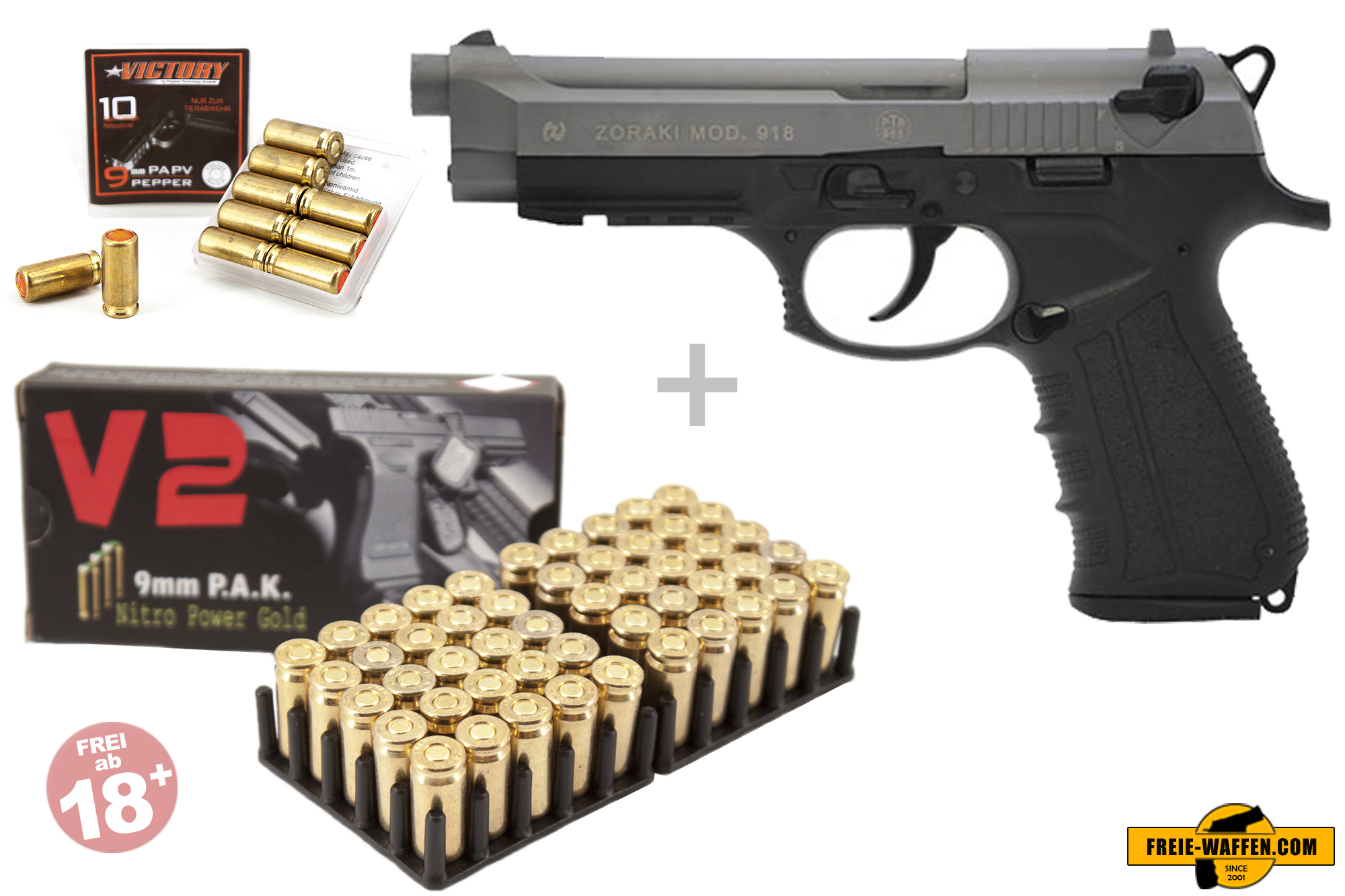 Zoraki 918 Schreckschuss Pistole 9 mm P.A.K. titan + 50 Demmer