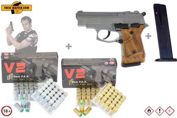ZORAKI 914- Komplett Set - Schreckschuss-Pistole Kal. 9mm P.A.K + Munition und Zubehör
