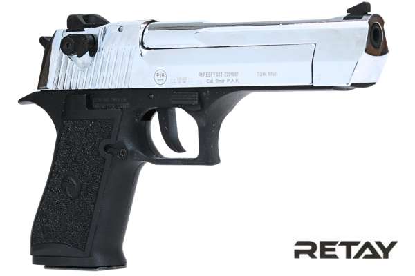 RETAY Big Fifty Schreckschuss Pistole 9 mm P.A.K Vollmetallausführung Chrome-Finish