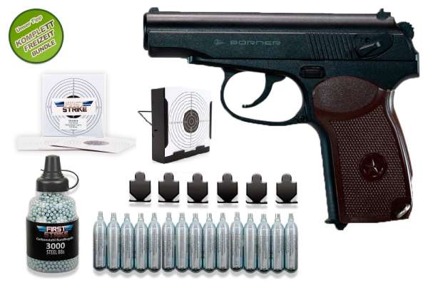 Co² Pistole Komplettset:Borner PM1 CO2 Luftpistolen-Set – Perfekt für Freizeitschützen - Im Kal. 4,5