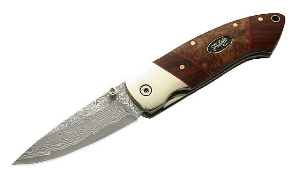 Herbertz Einhandmesser, Stahl 440, 35 Lagen Damast, Cocobolo-Hol