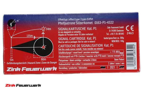 Zink Feuerwerk: Silberkomet Pyro-Pfeifpatronen, Silver Whistler, Kaliber: 15 mm, 50 Teile