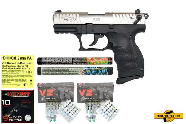 Walther P22Q -Komplett Set -Schreckschuss-Pistole 9mm P.A.K. Nickel inkl. Waffenkoffer
