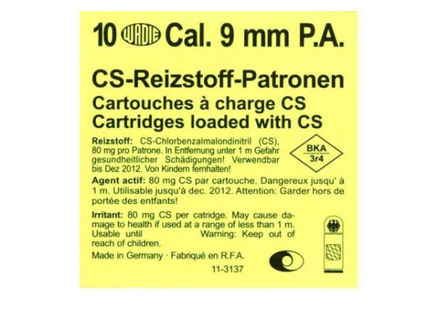 10 CS-Reizstoffpatronen Wadie 9mm P.A. für PISTOLEN