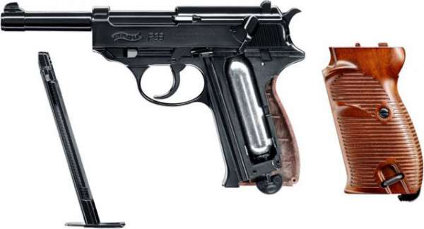 Co² Pistole Komplettset: Walther P38 Schwarz, Kugelfangkasten & Zubehör
