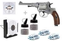 Co² Revolver Komplettset:Gletcher NGT Silver 4,5mm BB, Kugelfangkasten & Zubehör Co² Revolver Komplettset:Gletcher NGT Silver 4,5mm BB, Kugelfangkasten & Zubehör