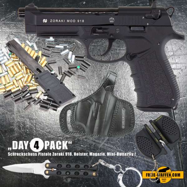 Everydaycarry: Zoraki 918 Schreckschusspistole 9mm P.A.K. Schwarz + Holster + Magazin + Butterfly