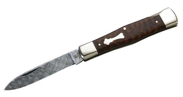 Hartkopf-Taschenmesser, 300 Lagen Rosendamast von Balbach, Kling