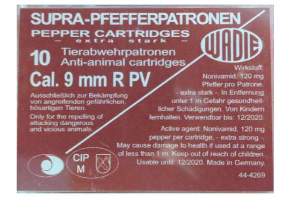 10 Pfefferpatronen Supra Wadie 9mm R PV für REVOLVER