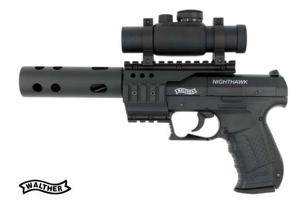 Walther Nighthawk CO2 Luftpistole 4,5 mm (.177) Diabolo inkl. Walther Top Point RedDot + Kompensator CO² Pistole.