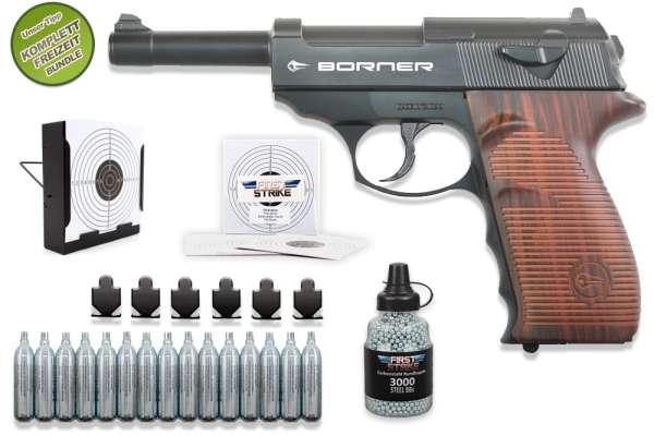 Co² Pistole Komplettset: Borner C41 Schwarz, Kugelfangkasten & Zubehör