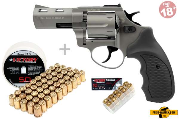 Schreckschuss Set: Zoraki Revolver R2 3 Zoll Titan + 50 Platz- / + 10 Pfefferpatron