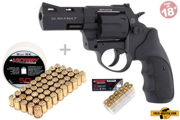 Schreckschuss Set: Zoraki Revolver R2 3 Zoll Schwarz + 50 Platz- / + 10 Pfefferpatron