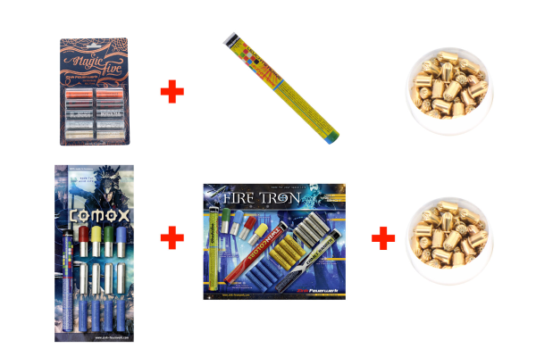 Silvester Schreckschuss Set: 88 Teile + 100 Stk. 9mm R.K. (Revolver)
