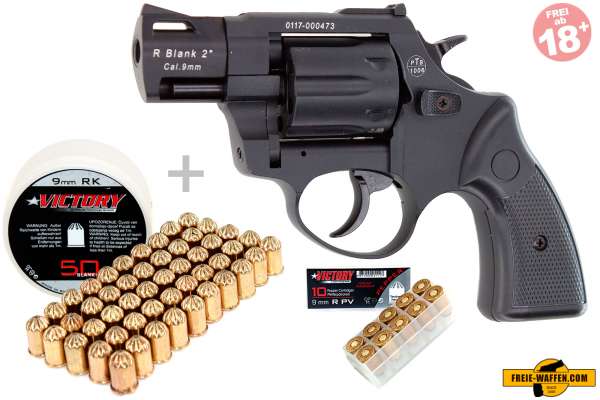 Schreckschuss Set: Zoraki Revolver R2 2", brüniert + 50 Platz- / + 10 Pfefferpatronen 9mm R.K.