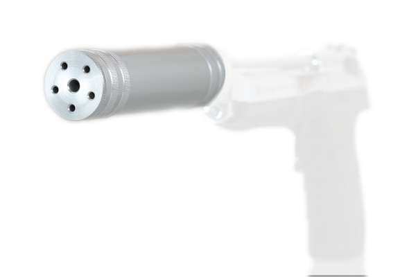 Silah Schalldämpfer Silber für Schreckschusspistolen & Schreckschussrevoler (Beispiel: Zoraki 918)