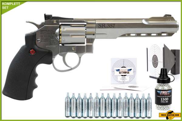 Co² Pistole Komplettset: Crosman SR357 Bicolor, Kugelfangkasten & Zubehör