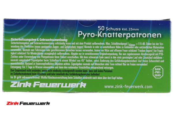 Zink Feuerwerk: Knatterpatronen, Kaliber: 15 mm, 50 Teile