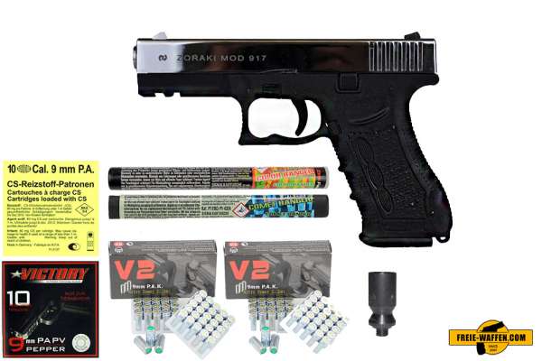 ZORAKI 917 - Komplett Set -Schreckschusspistole / Gaspistole 9 mm P.A.K. chrom