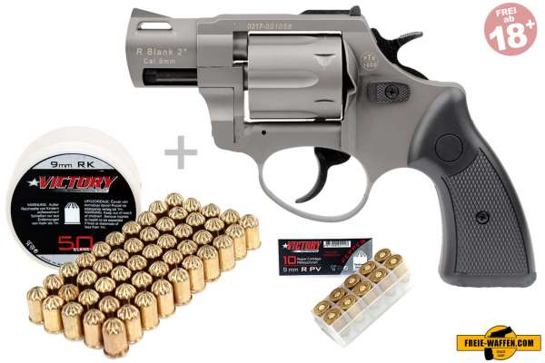 Schreckschuss Set: Zoraki Revolver R2 2 Zoll Titan + 50 Platz- / + 10 Pfefferpatron