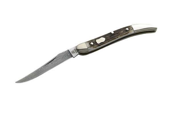 Hartkopf-Taschenmesser, 300 Lagen Damast, Hirschhorn, Neusilberb