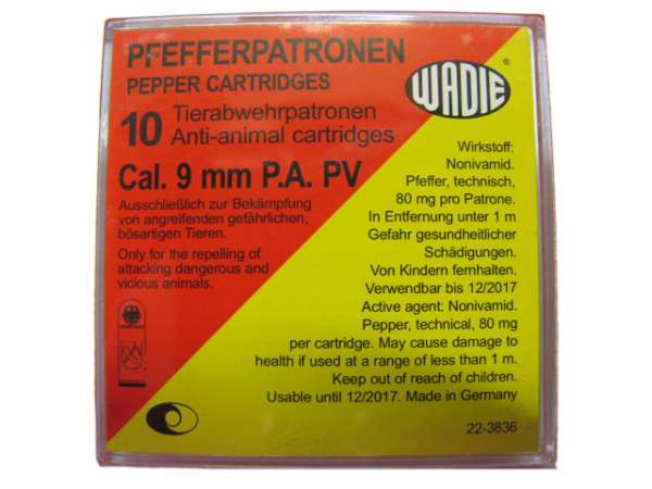 10 Pfefferpatronen Wadie 9mm P.A. PV für PISTOLEN