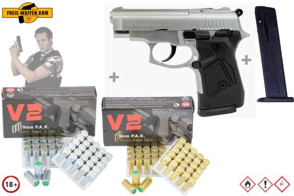 ZORAKI 914- Komplett Set - Schreckschuss-Pistole Kal. 9mm P.A.K + Munition und Zubehör-Copy