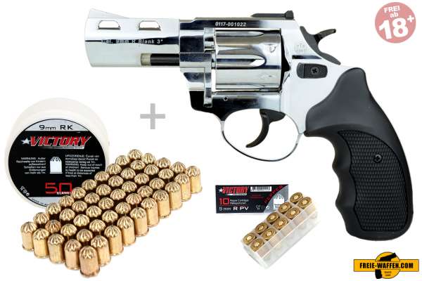 Schreckschuss Set: Zoraki Revolver R2 3 Zoll Chrom + 50 Platz- / + 10 Pfefferpatron