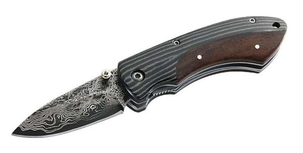 Herbertz Damast-Einhandmesser, 35 Lagen, Micarta, Tagayasan-Holz