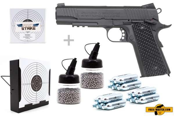 Co² Pistole Komplettset: Swiss Arms 1911 BB TRS Vollmetall KWC, Kugelfangkasten & Zubehör Co² Pistole Komplettset: Swiss Arms 1911 BB TRS Vollmetall KWC, Kugelfangkasten & Zubehör
