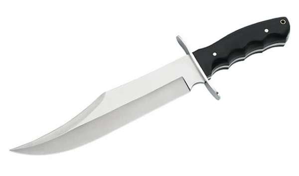Bowie-Messer, AISI 420, Klinge 25 cm, Pakkaholz, Lederscheide