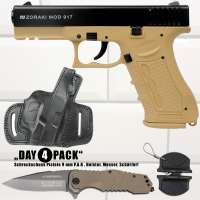 Everydaycarry: Zoraki 917 Schreckschusspistole 9mm P.A.K. Desert/ Schwrz + Holster + Messer BlackFie Everydaycarry: Zoraki 917 Schreckschusspistole 9mm P.A.K. Desert/ Schwrz + Holster + Messer BlackFie